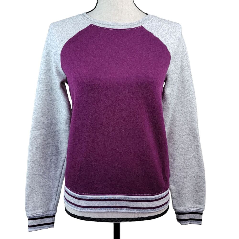 Athletic Works Raglan Fleece Sweatshirt Girls Sz XL 14/16 Purple Gray Crew Neck